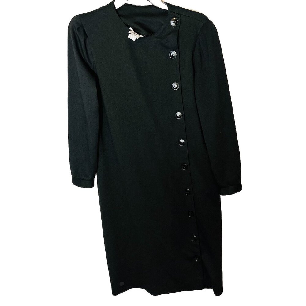 Murray Meisner vintage unique black dress Side Button Up Below Knee Sz 12